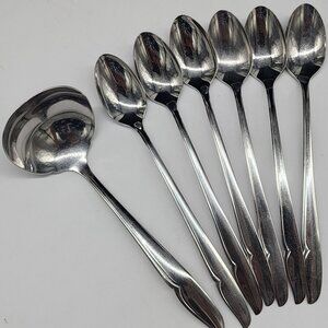 Vintage Oneida Profile Deluxe Stainless Steel 6 Iced Tea Spoons and Ladle